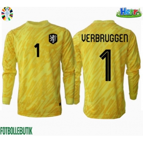 Nederländerna Bart Verbruggen #1 Målvakt Bortatröja EM 2024 Långärmad